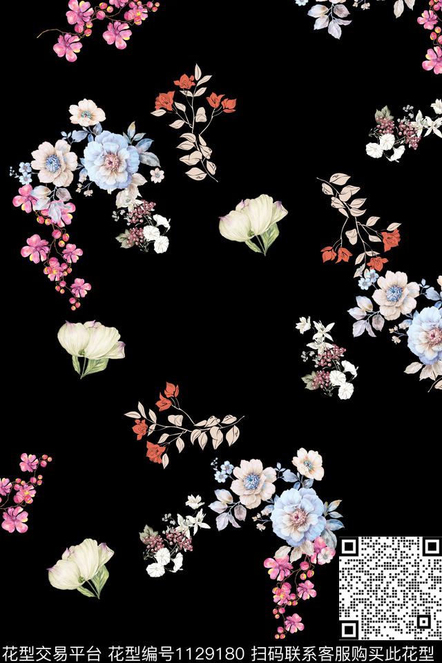 花卉数码华亿平台满版散花数码印花华亿平台下载（图片编号: 1129180） - 瓦栏（Walan）