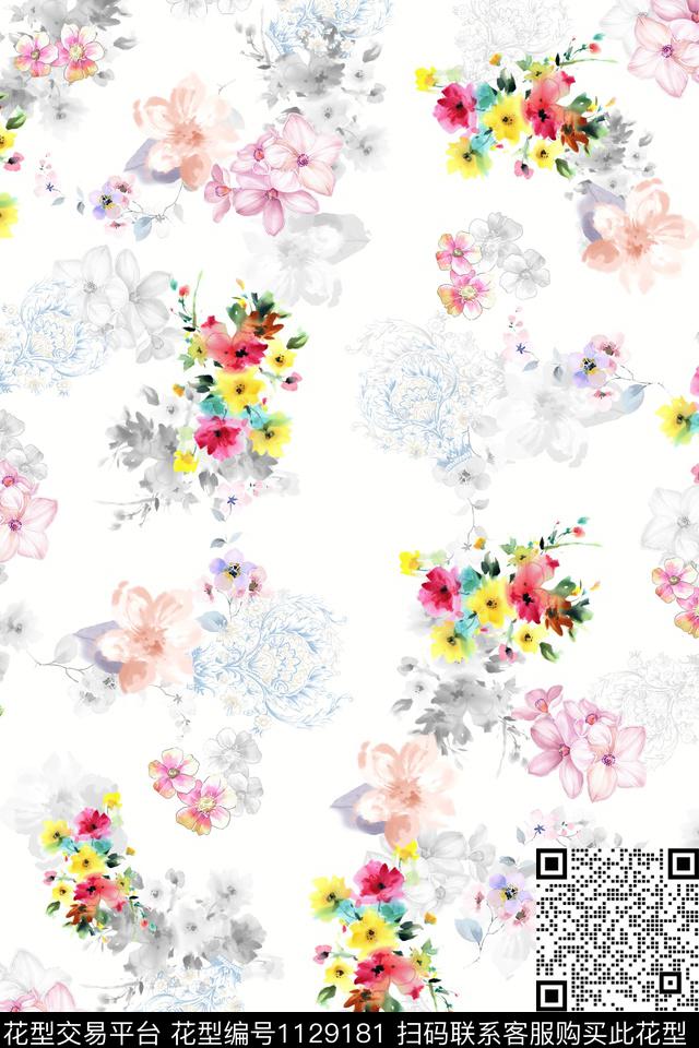 花卉数码华亿平台满版散花数码印花华亿平台下载（图片编号: 1129181） - 瓦栏（Walan）
