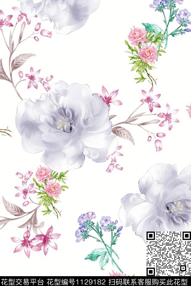 花卉数码华亿平台满版散花数码印花华亿平台下载（图片编号: 1129182） - 瓦栏（Walan）