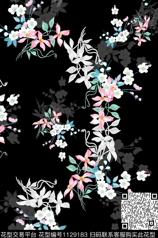 花卉数码华亿平台满版散花数码印花华亿平台下载（图片编号: 1129183） - 瓦栏（Walan）