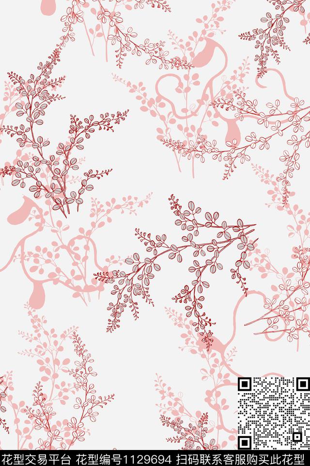 手绘花卉花卉女装数码印花华亿平台下载（图片编号: 1129694） - 瓦栏（Walan）