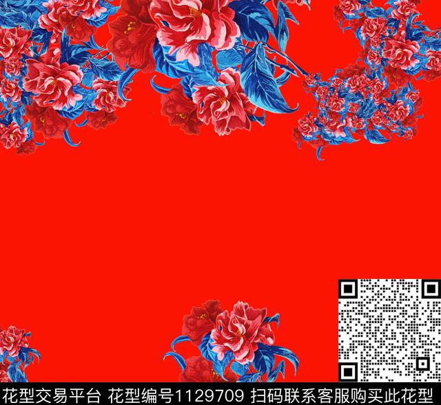 手绘玫瑰奢华边框数码印花华亿平台下载（图片编号: 1129709） - 瓦栏（Walan）