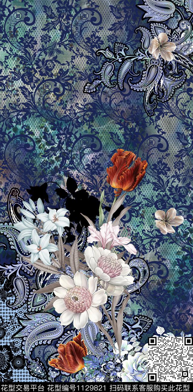传统花纹民族风花卉定位数码印花华亿平台下载（图片编号: 1129821） - 瓦栏（Walan）