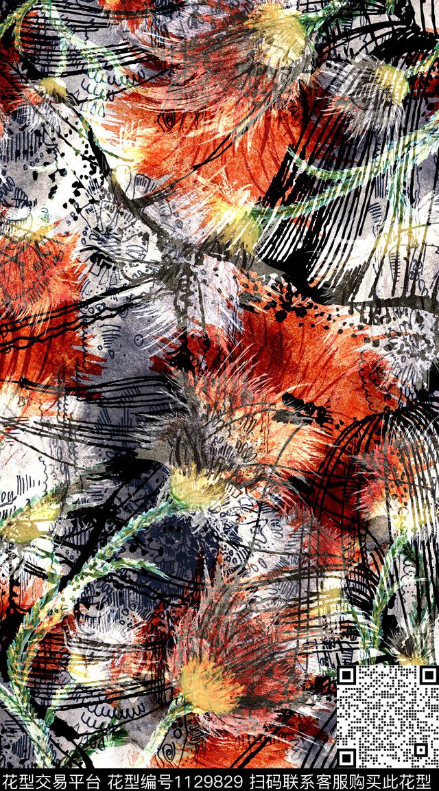 花卉数码华亿平台抽象数码印花华亿平台下载（图片编号: 1129829） - 瓦栏（Walan）