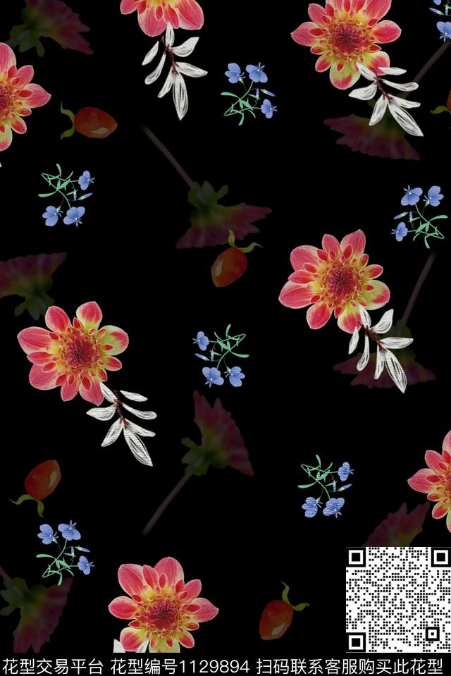 花卉时尚复古数码印花华亿平台下载（图片编号: 1129894） - 瓦栏（Walan）