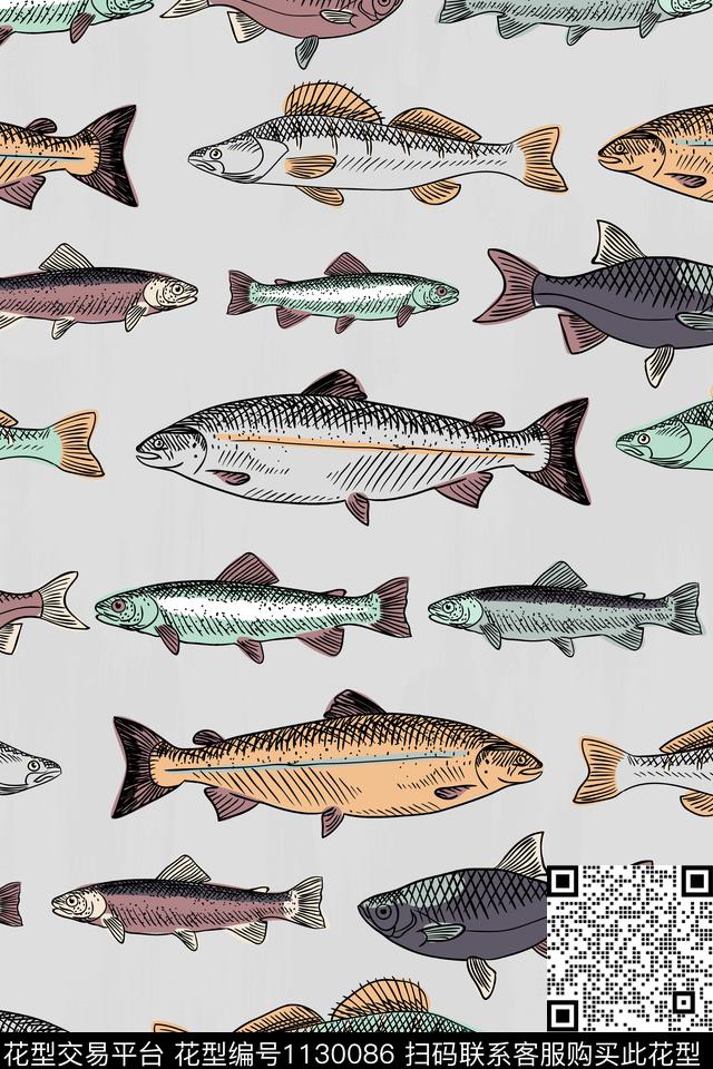热带鱼动物抽象传统印花华亿平台下载（图片编号: 1130086） - 瓦栏（Walan）