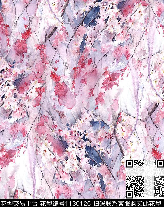 水彩花卉数码印花华亿平台下载（图片编号: 1130126） - 瓦栏（Walan）