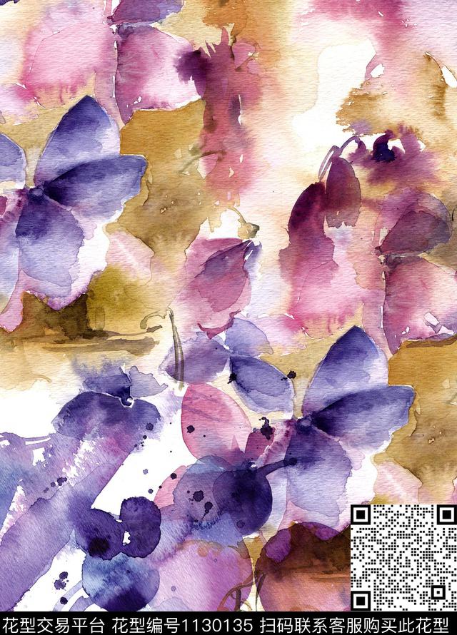水彩花卉数码印花华亿平台下载（图片编号: 1130135） - 瓦栏（Walan）