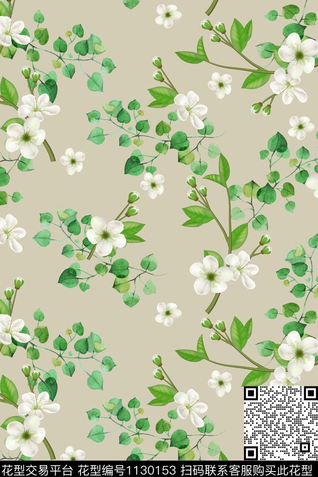 绿植树叶小碎花花卉植物传统印花华亿平台下载（图片编号: 1130153） - 瓦栏（Walan）