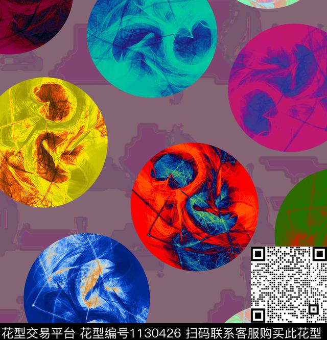 几何抽象混合拼接数码印花华亿平台下载（图片编号: 1130426） - 瓦栏（Walan）