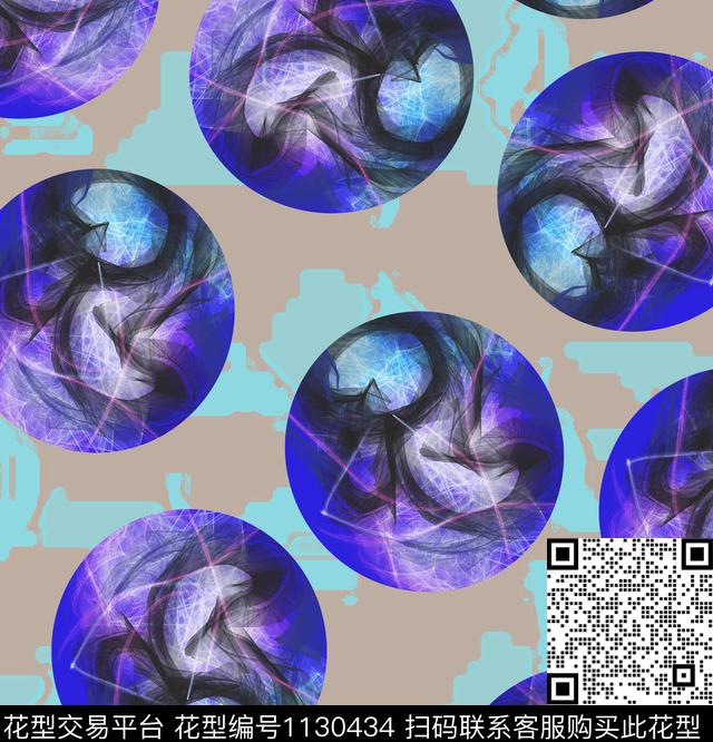 几何抽象混合拼接数码印花华亿平台下载（图片编号: 1130434） - 瓦栏（Walan）