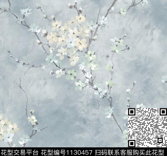 手绘花卉抽象植物数码印花华亿平台下载（图片编号: 1130457） - 瓦栏（Walan）