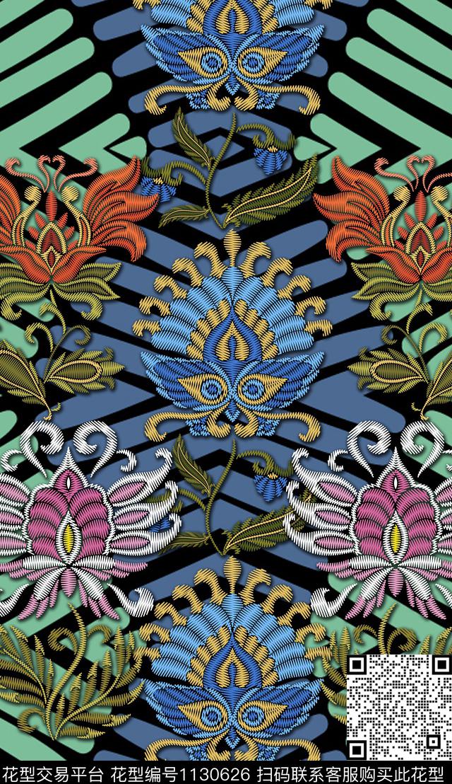 定位花复古民族风数码印花华亿平台下载（图片编号: 1130626） - 瓦栏（Walan）