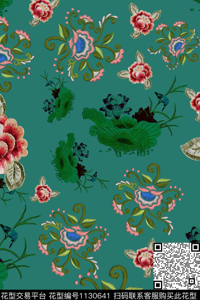 手绘花卉花纹数码印花华亿平台下载（图片编号: 1130641） - 瓦栏（Walan）