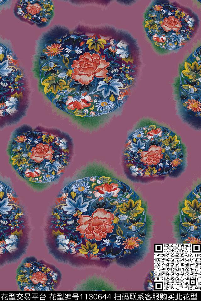 手绘花卉花纹数码印花华亿平台下载（图片编号: 1130644） - 瓦栏（Walan）