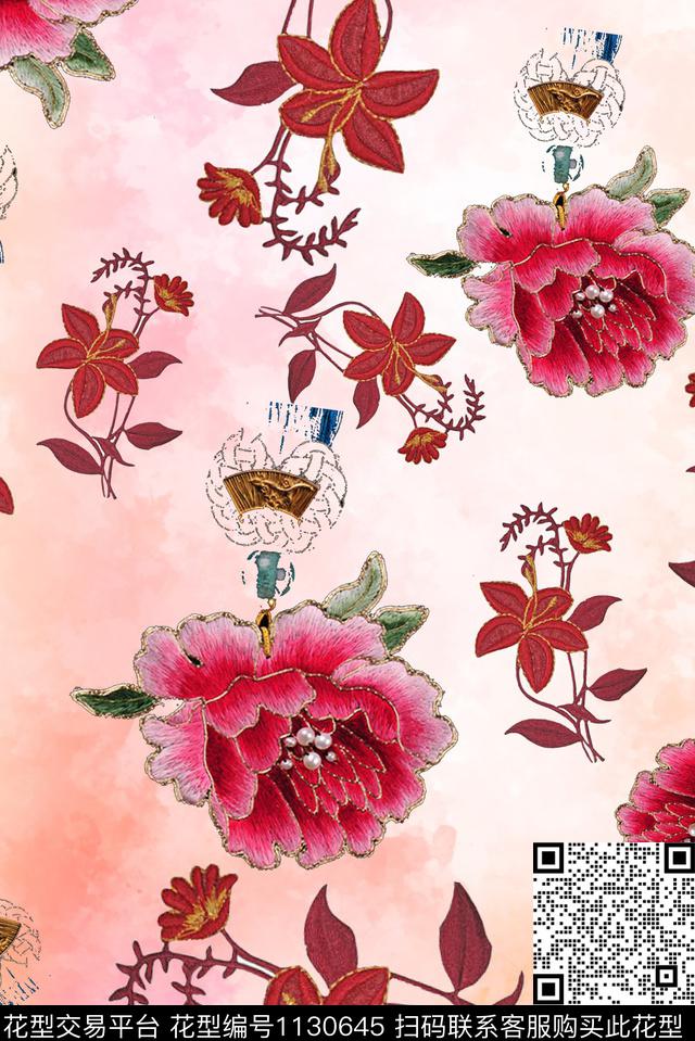 手绘花卉花纹数码印花华亿平台下载（图片编号: 1130645） - 瓦栏（Walan）