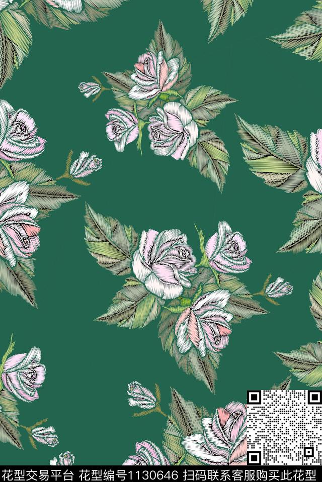 手绘花卉花纹数码印花华亿平台下载（图片编号: 1130646） - 瓦栏（Walan）