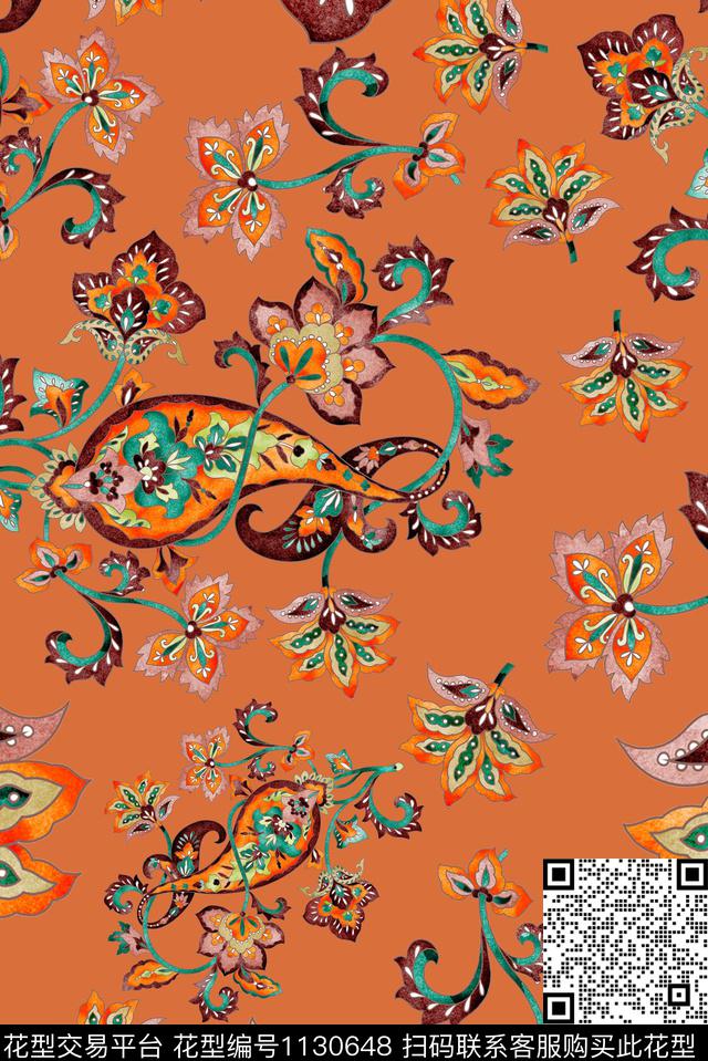 手绘花卉花纹数码印花华亿平台下载（图片编号: 1130648） - 瓦栏（Walan）