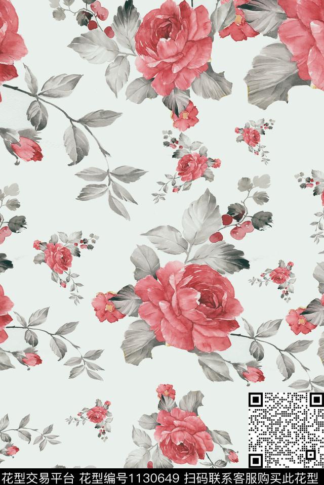 手绘花卉花纹数码印花华亿平台下载（图片编号: 1130649） - 瓦栏（Walan）