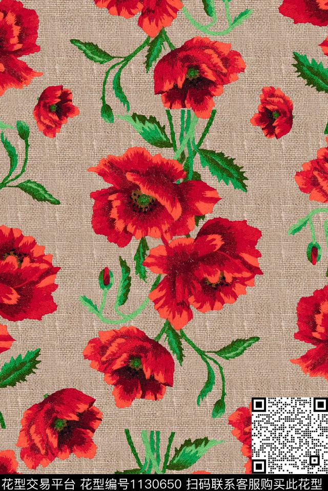 手绘花卉花纹数码印花华亿平台下载（图片编号: 1130650） - 瓦栏（Walan）