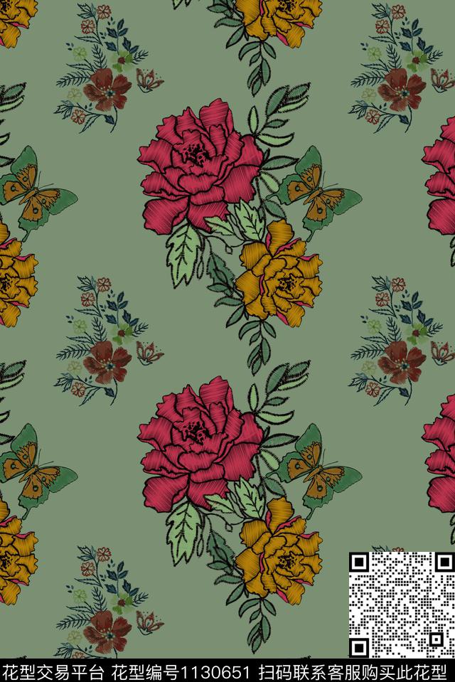 手绘花卉花纹数码印花华亿平台下载（图片编号: 1130651） - 瓦栏（Walan）