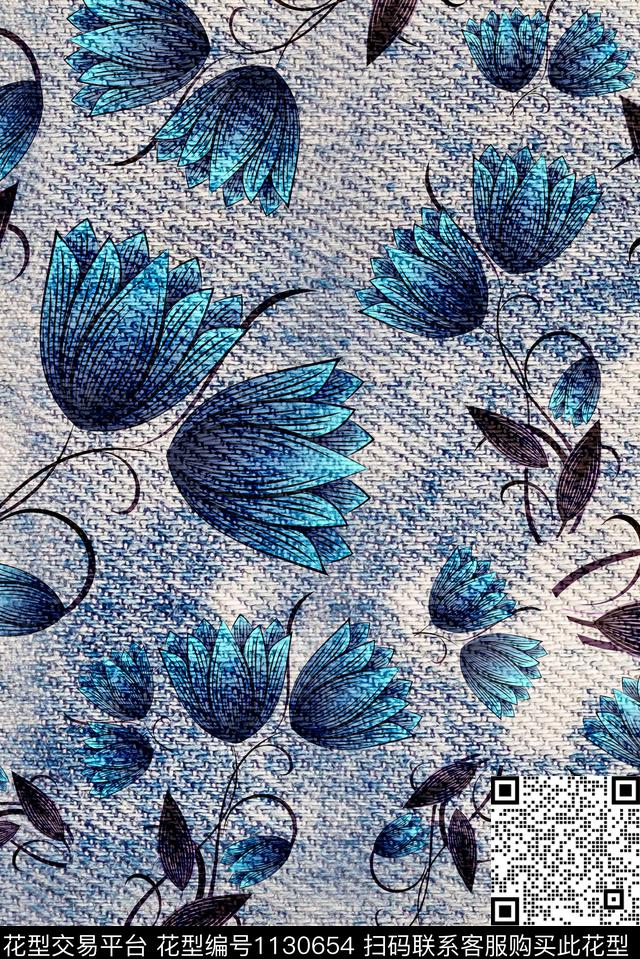 手绘花卉花纹数码印花华亿平台下载（图片编号: 1130654） - 瓦栏（Walan）