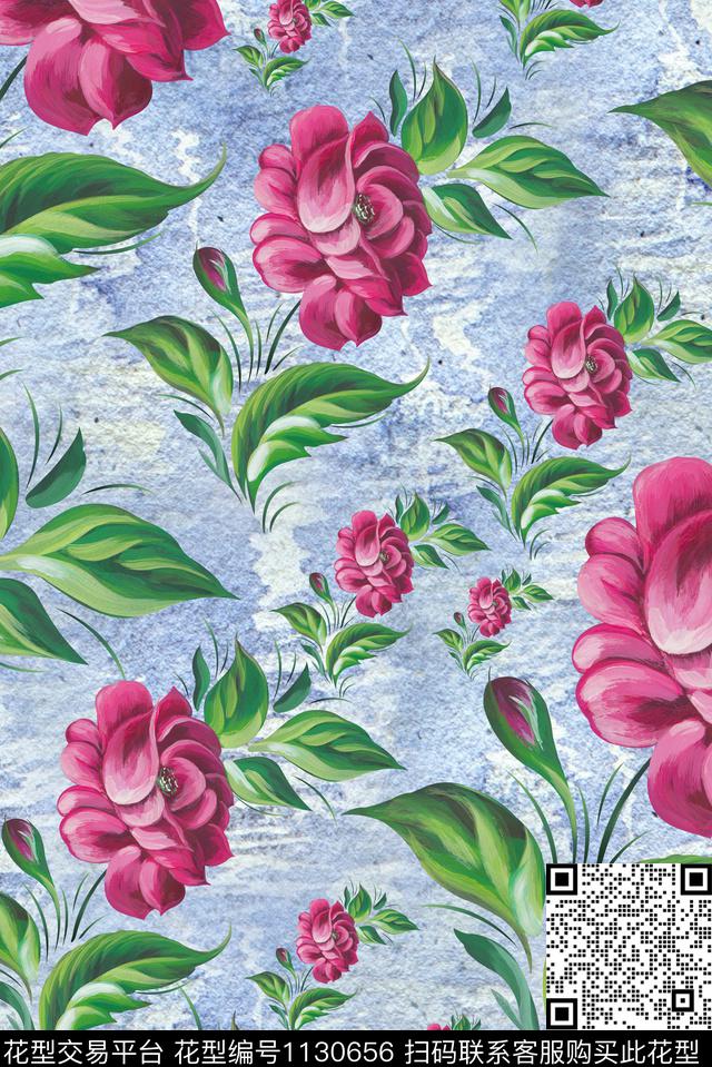 手绘花卉花纹数码印花华亿平台下载（图片编号: 1130656） - 瓦栏（Walan）