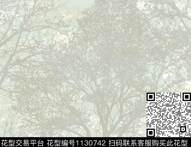 植物剪影绿植树叶数码印花华亿平台下载（图片编号: 1130742） - 瓦栏（Walan）