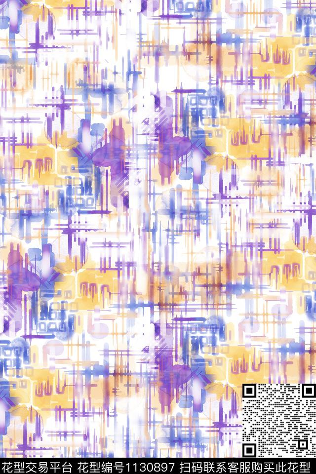 时尚水彩休闲数码印花华亿平台下载（图片编号: 1130897） - 瓦栏（Walan）