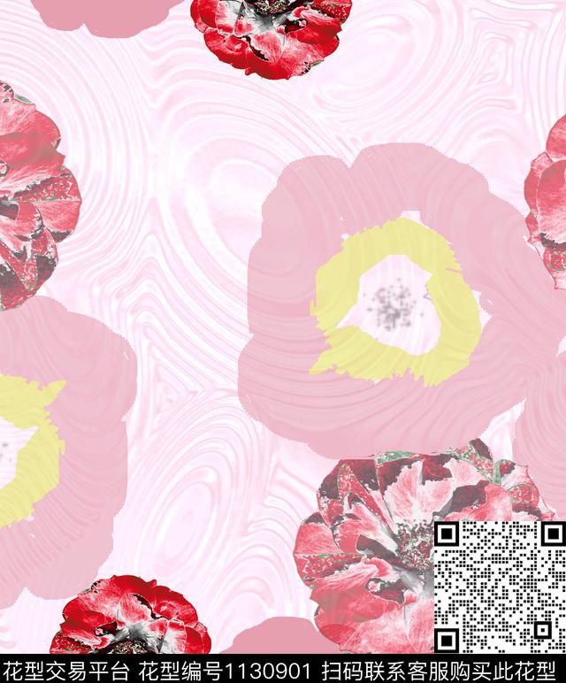 手绘混合拼接抽象数码印花华亿平台下载（图片编号: 1130901） - 瓦栏（Walan）