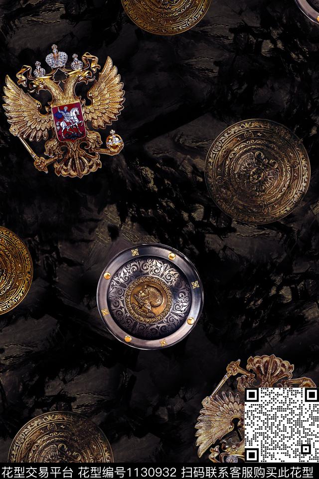 数码华亿平台欧洲风华亿平台金色徽章数码印花华亿平台下载（图片编号: 1130932） - 瓦栏（Walan）