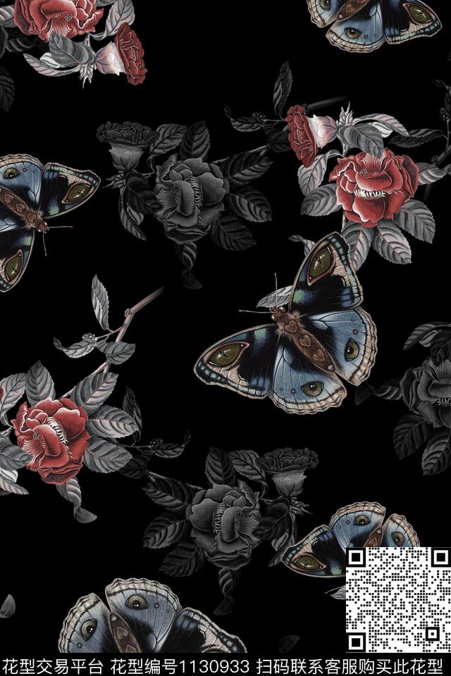 数码华亿平台植物蝴蝶数码印花华亿平台下载（图片编号: 1130933） - 瓦栏（Walan）
