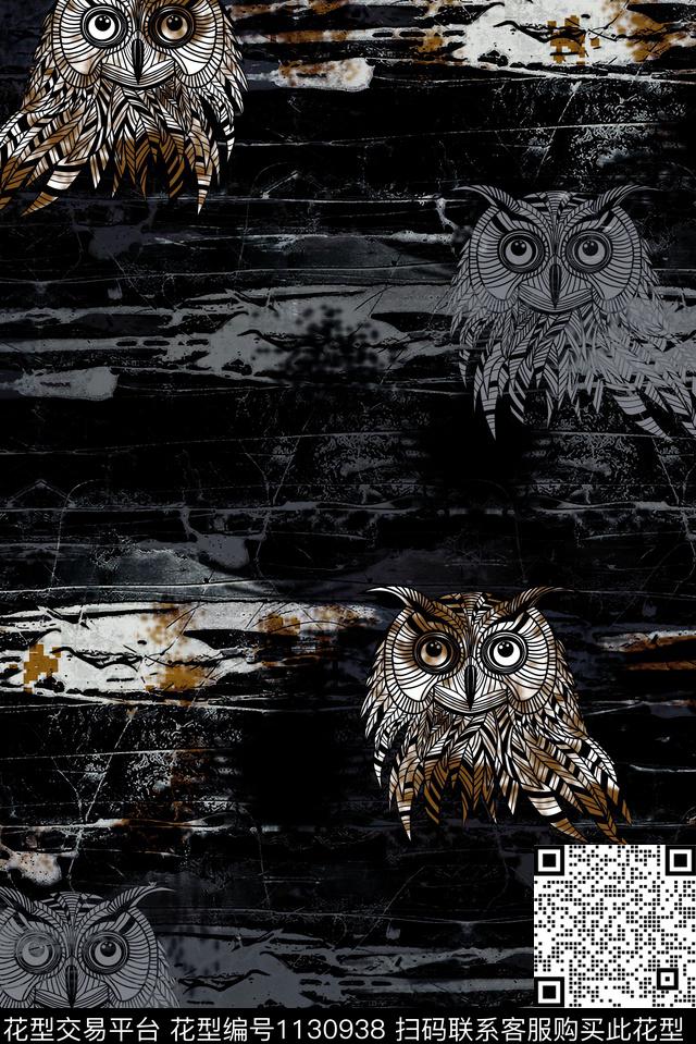 数码华亿平台肌理线条猫头鹰数码印花华亿平台下载（图片编号: 1130938） - 瓦栏（Walan）