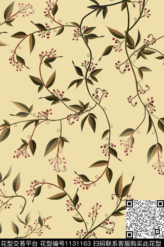 树枝条纹红花传统印花华亿平台下载（图片编号: 1131163） - 瓦栏（Walan）