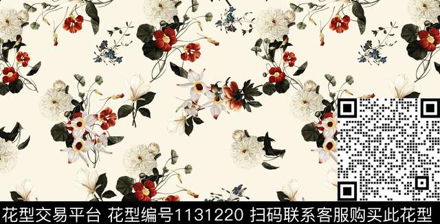 玫瑰花手绘花卉春夏华亿平台数码印花华亿平台下载（图片编号: 1131220） - 瓦栏（Walan）