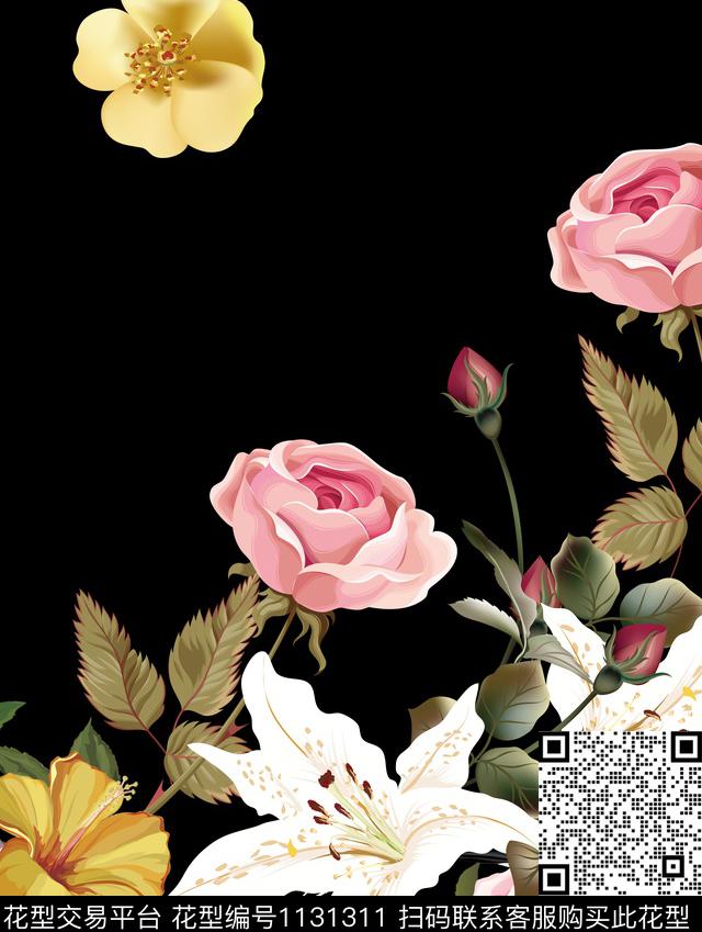 胸前独幅数码华亿平台定位花数码印花华亿平台下载（图片编号: 1131311） - 瓦栏（Walan）