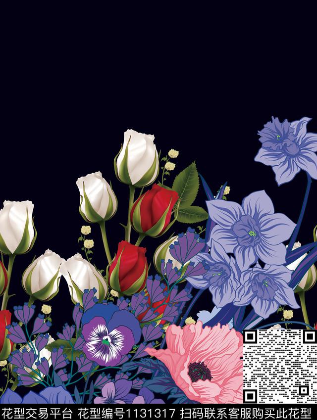 胸前独幅数码华亿平台定位花数码印花华亿平台下载（图片编号: 1131317） - 瓦栏（Walan）