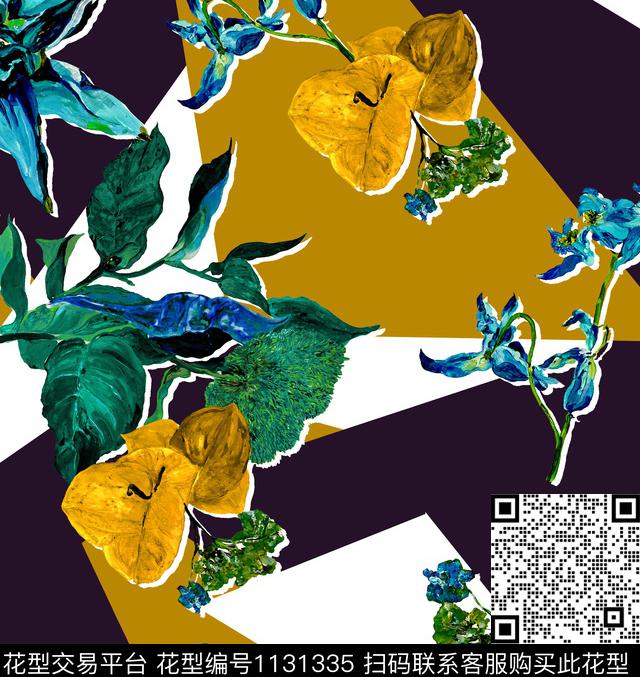 几何花卉黑红新品数码印花华亿平台下载（图片编号: 1131335） - 瓦栏（Walan）