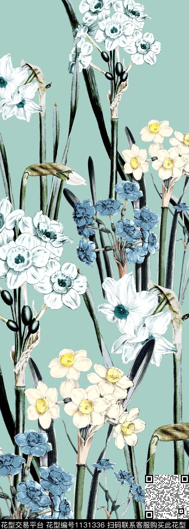 水仙花春夏华亿平台雪纺数码印花华亿平台下载（图片编号: 1131336） - 瓦栏（Walan）