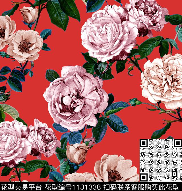 玫瑰花蔷薇花彩底花卉数码印花华亿平台下载（图片编号: 1131338） - 瓦栏（Walan）