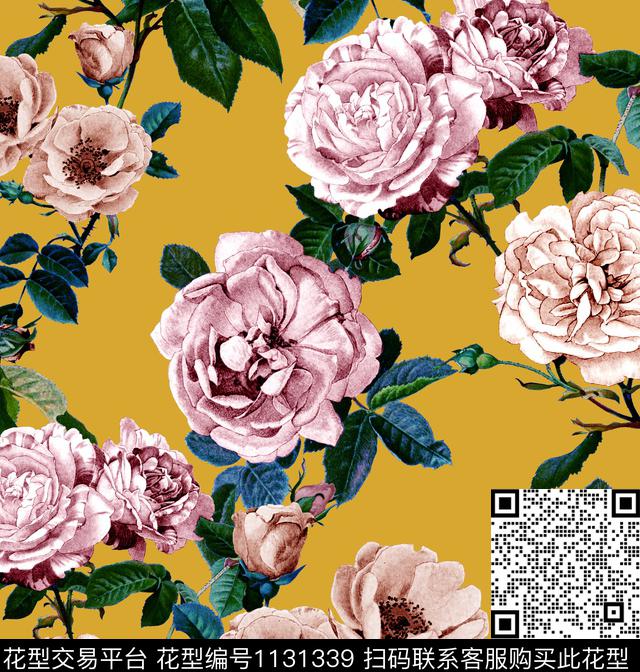 玫瑰花蔷薇花彩底花卉数码印花华亿平台下载（图片编号: 1131339） - 瓦栏（Walan）