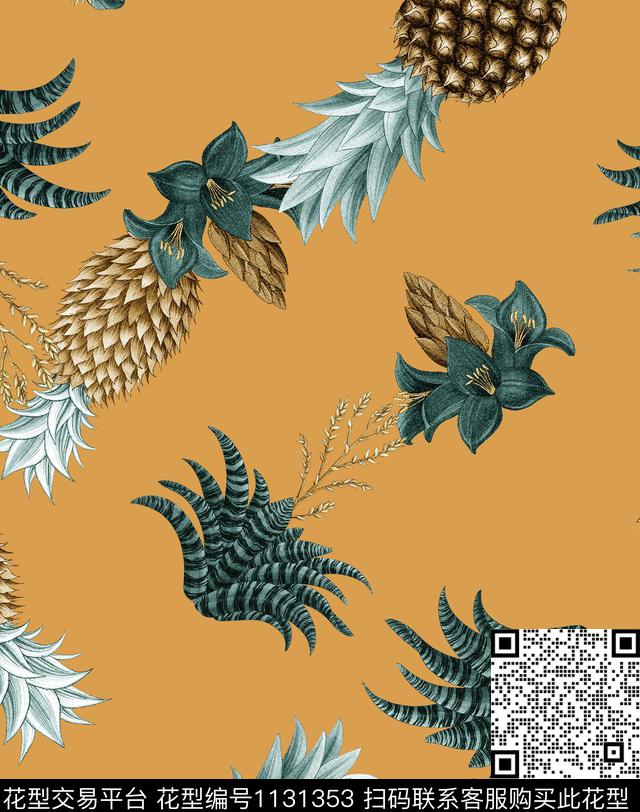 彩底花卉菠萝休闲风数码印花华亿平台下载（图片编号: 1131353） - 瓦栏（Walan）