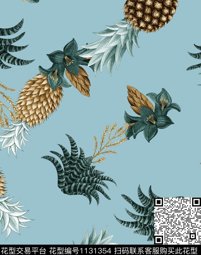 彩底花卉菠萝休闲风数码印花华亿平台下载（图片编号: 1131354） - 瓦栏（Walan）