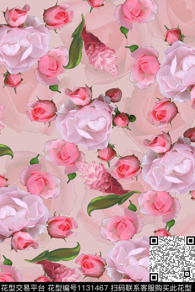 时尚数码华亿平台玫瑰花数码印花华亿平台下载（图片编号: 1131467） - 瓦栏（Walan）