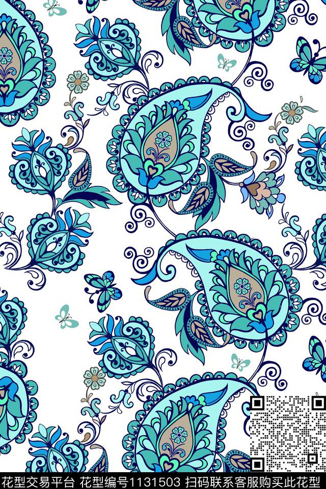 大牌风佩斯利中国风数码印花华亿平台下载（图片编号: 1131503） - 瓦栏（Walan）