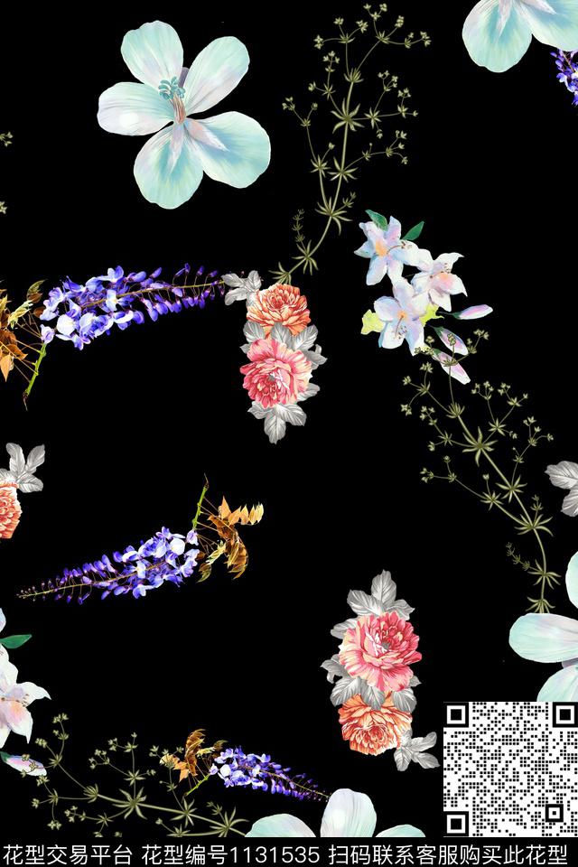 数码华亿平台满版散花花卉数码印花华亿平台下载（图片编号: 1131535） - 瓦栏（Walan）