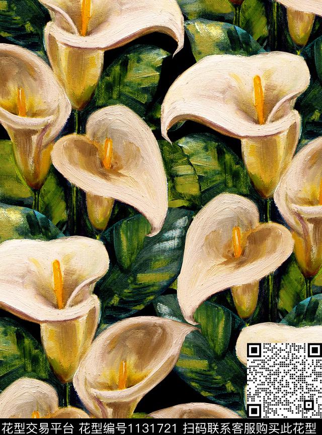 黑底花卉马蹄莲DOLCEGABBANA数码印花华亿平台下载（图片编号: 1131721） - 瓦栏（Walan）