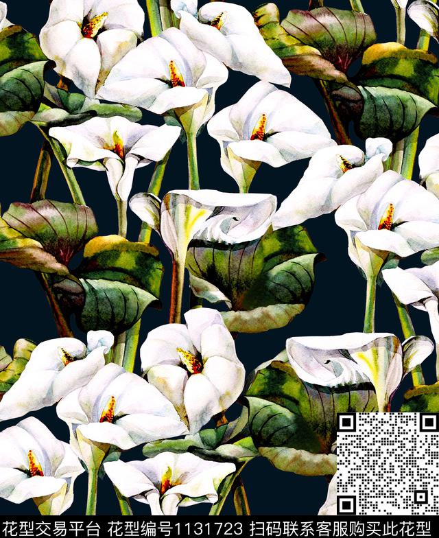 黑底花卉马蹄莲DOLCEGABBANA数码印花华亿平台下载（图片编号: 1131723） - 瓦栏（Walan）