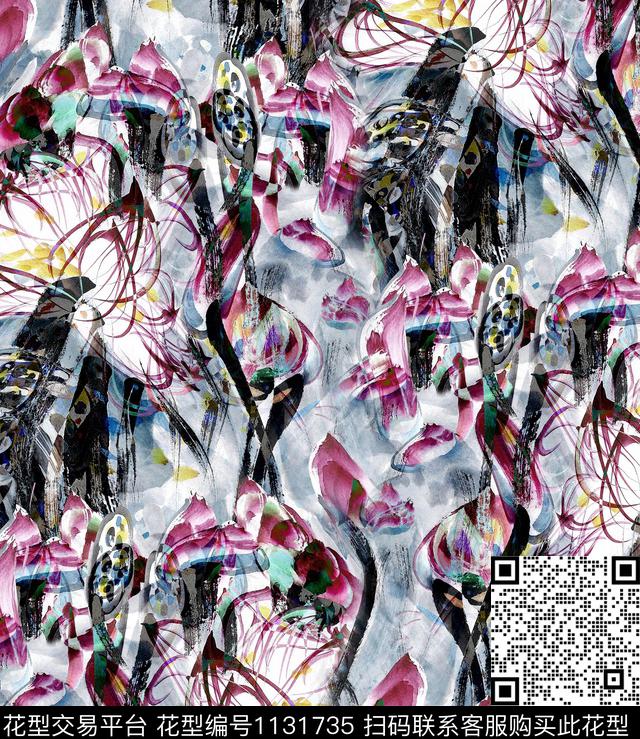 荷花雪纺中国风数码印花华亿平台下载（图片编号: 1131735） - 瓦栏（Walan）