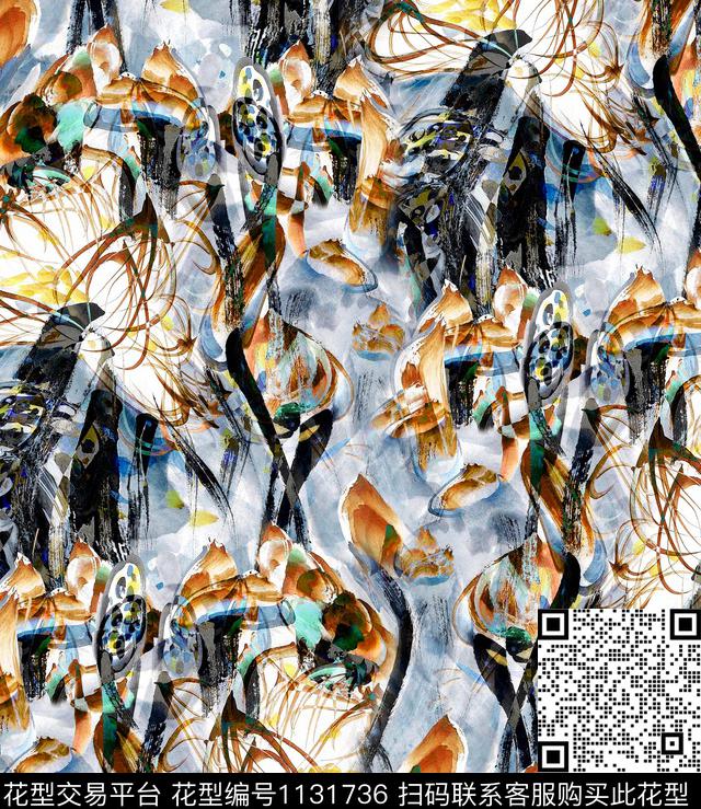 荷花雪纺中国风数码印花华亿平台下载（图片编号: 1131736） - 瓦栏（Walan）